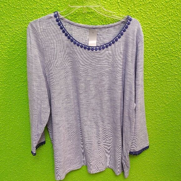 Talbots Blue 3/4 Sleeve Blouse with Decorative Neckline - Picture 1 of 3